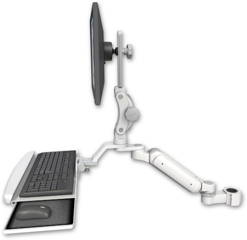 AccessMount™ Ultra 180 Arm with Paralink monitor mount mount for a 1.5" pole and a wrist-rest keyboard tray