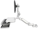 AccessMount™ Ultra 180 Arm with Paralink monitor mount mount for a 1.5" pole, a work surface tray and slide-out keyboard tray, and an 6" arm