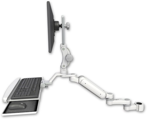 AccessMount™ Ultra 180 Arm with Paralink monitor mount mount for a 1.75" pole, a wrist-rest keyboard tray, and an 6" arm