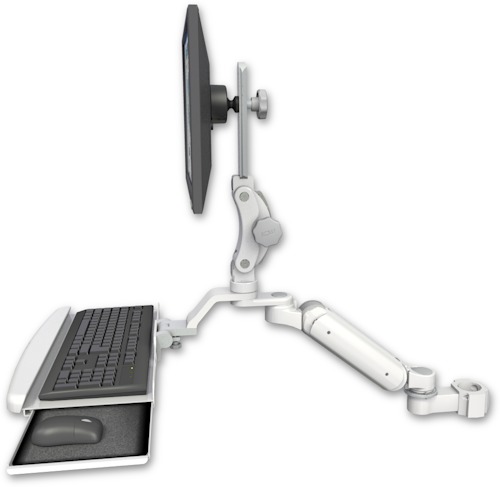 AccessMount™ Ultra 180 Arm with Paralink monitor mount mount for a 2" pole and a wrist-rest keyboard tray