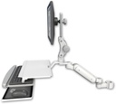 AccessMount™ Ultra 180 Arm with Paralink monitor mount mount for a 2" pole and a work surface tray and slide-out keyboard tray