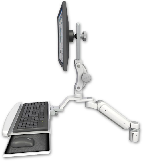 AccessMount™ Ultra 180 Arm with Paralink monitor mount mount for a 2" radius and a wrist-rest keyboard tray
