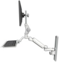 AccessMount™ Ultra 180 Arm with Paralink monitor mount mount on a 19" wall track slider, a 12" keyboard tray, and an 6" arm