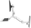 AccessMount™ Ultra 180 Arm with Paralink monitor mount mount on a 19" wall track slider, a 12" flat keyboard tray, and an 11" arm