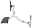 AccessMount™ Ultra 180 Arm with Paralink monitor mount mount on a 19" wall track slider, a wrist-rest keyboard tray, and an 11" arm