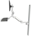 AccessMount™ Ultra 180 Arm with Paralink monitor mount mount on a 50" wall track slider, a wrist-rest keyboard tray, and an 11" arm