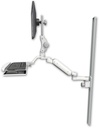 AccessMount™ Ultra 180 Arm with Paralink monitor mount mount on a 50" wall track slider, a wrist-rest keyboard tray, and an 6" arm