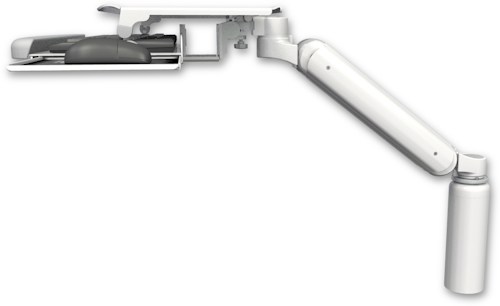 AccessMount™ Ultra 182 Arm desk mount with a 7.5" riser and a work surface tray and slide-out keyboard tray