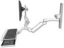 AccessMount™ Inverted Ultra 180 Heavy Duty Arm with Paralink monitor mount mount on a 19" wall track slider, a wrist-rest keyboard tray, and an 11" arm