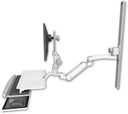 AccessMount™ Inverted Ultra 180 Heavy Duty Arm with Paralink monitor mount mount on a 36" wall track slider, a work surface tray and slide-out keyboard tray, and an 11" arm