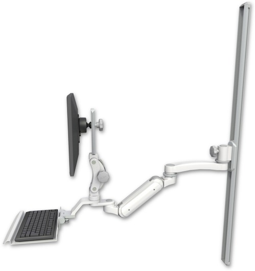 AccessMount™ Inverted Ultra 180 Heavy Duty Arm with Paralink monitor mount mount on a 50" wall track slider, a 12" keyboard tray, and an 11" arm