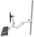AccessMount™ Inverted Ultra 180 Heavy Duty Arm with Paralink monitor mount mount on a 50" wall track slider, a wrist-rest keyboard tray, and an 11" arm
