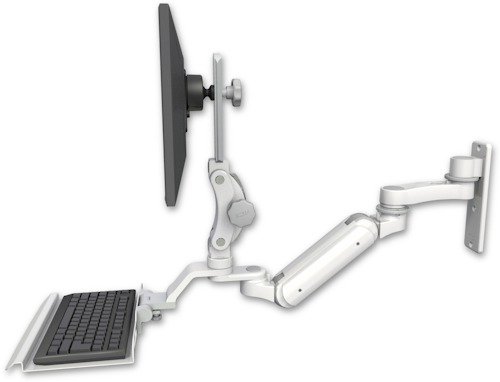 AccessMount™ Inverted Ultra 180 Heavy Duty Arm with Paralink monitor mount wall mount, a 12" keyboard tray, and an 6" arm