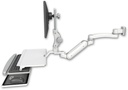 AccessMount™ Inverted Ultra 180 Heavy Duty Arm with Paralink monitor mount 3.5" wall mount, a work surface tray and slide-out keyboard tray, and an 11" arm