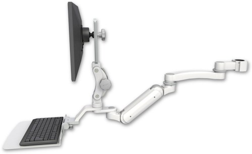 AccessMount™ Inverted Ultra 180 Arm with Paralink monitor mount mount for a 1.75" pole, a 12" flat keyboard tray, and an 11" arm