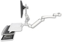 AccessMount™ Inverted Ultra 180 Arm with Paralink monitor mount mount for a 1.75" pole, a work surface tray and slide-out keyboard tray, and an 11" arm