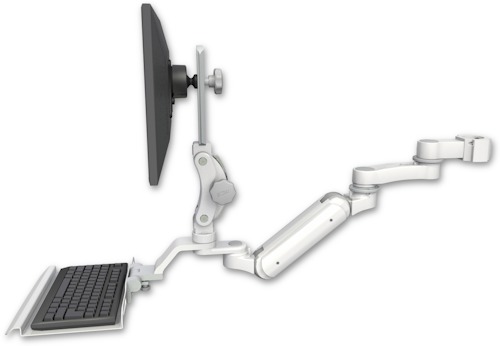 AccessMount™ Inverted Ultra 180 Arm with Paralink monitor mount mount for a 2" pole, a 12" keyboard tray, and an 6" arm