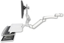 AccessMount™ Inverted Ultra 180 Arm with Paralink monitor mount mount for a 2" pole, a work surface tray and slide-out keyboard tray, and an 11" arm