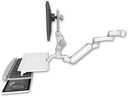 AccessMount™ Inverted Ultra 180 Arm with Paralink monitor mount mount for a 2" pole, a work surface tray and slide-out keyboard tray, and an 6" arm
