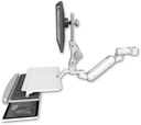 AccessMount™ Inverted Ultra 180 Arm with Paralink monitor mount mount for a 2" pole and a work surface tray and slide-out keyboard tray