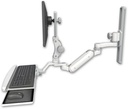 AccessMount™ Inverted Ultra 180 Arm with Paralink monitor mount mount on a 19" wall track slider, a wrist-rest keyboard tray, and an 6" arm