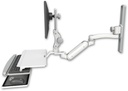 AccessMount™ Inverted Ultra 180 Arm with Paralink monitor mount mount on a 19" wall track slider, a work surface tray and slide-out keyboard tray, and an 11" arm