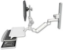 AccessMount™ Inverted Ultra 180 Arm with Paralink monitor mount mount on a 19" wall track slider, a work surface tray and slide-out keyboard tray, and an 6" arm