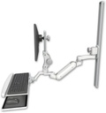 AccessMount™ Inverted Ultra 180 Arm with Paralink monitor mount mount on a 36" wall track slider, a wrist-rest keyboard tray, and an 6" arm