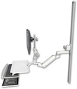 AccessMount™ Inverted Ultra 180 Arm with Paralink monitor mount mount on a 50" wall track slider, a work surface tray and slide-out keyboard tray, and an 6" arm
