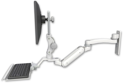 AccessMount™ Inverted Ultra 180 Arm with Paralink monitor mount wall mount, a 12" keyboard tray, and an 11" arm