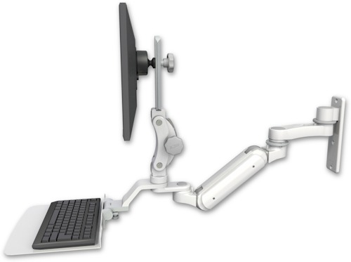 AccessMount™ Inverted Ultra 180 Arm with Paralink monitor mount wall mount, a 12" flat keyboard tray, and an 6" arm