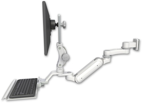 AccessMount™ Inverted Ultra 180 Arm with Paralink monitor mount 3.5" wall mount, a 12" keyboard tray, and an 6" arm