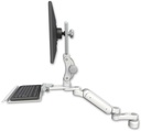 AccessMount™ Ultra 180 Arm with Paralink monitor mount desk mount, a 1" riser, a 12" keyboard tray, and an 6" arm