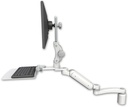 AccessMount™ Ultra 180 Arm with Paralink monitor mount desk mount, a 3" riser, a 12" flat keyboard tray, and an 11" arm