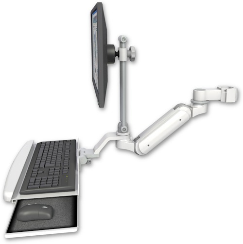AccessMount™ Inverted Ultra 180 Heavy Duty Arm with EV710 monitor mount mount for a 2" pole and a wrist-rest keyboard tray