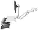 AccessMount™ Inverted Ultra 180 Heavy Duty Arm with EV710 monitor mount mount for a 2" pole, a work surface tray and slide-out keyboard tray, and an 6" arm