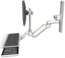 AccessMount™ Inverted Ultra 180 Heavy Duty Arm with EV710 monitor mount mount on a 19" wall track slider, a wrist-rest keyboard tray, and an 6" arm