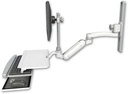 AccessMount™ Inverted Ultra 180 Heavy Duty Arm with EV710 monitor mount mount on a 19" wall track slider, a work surface tray and slide-out keyboard tray, and an 11" arm