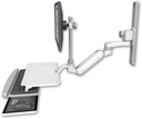 AccessMount™ Inverted Ultra 180 Heavy Duty Arm with EV710 monitor mount mount on a 19" wall track slider, a work surface tray and slide-out keyboard tray, and an 6" arm