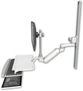 AccessMount™ Inverted Ultra 180 Heavy Duty Arm with EV710 monitor mount mount on a 36" wall track slider, a work surface tray and slide-out keyboard tray, and an 6" arm