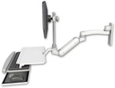AccessMount™ Inverted Ultra 180 Heavy Duty Arm with EV710 monitor mount wall mount, a work surface tray and slide-out keyboard tray, and an 11" arm