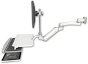 AccessMount™ Inverted Ultra 180 Heavy Duty Arm with EV710 monitor mount 3.5" wall mount, a work surface tray and slide-out keyboard tray, and an 11" arm