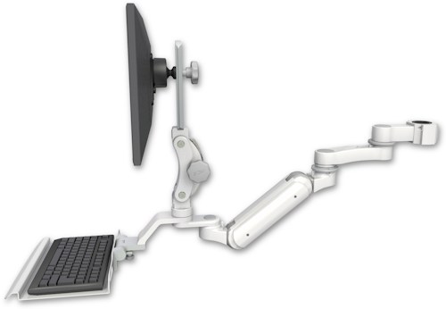 AccessMount™ Inverted Ultra 180 Heavy Duty Arm with Paralink monitor mount mount for a 1.5" pole, a 12" keyboard tray, and an 6" arm