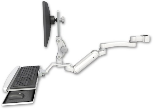 AccessMount™ Inverted Ultra 180 Heavy Duty Arm with Paralink monitor mount mount for a 1.5" pole, a wrist-rest keyboard tray, and an 11" arm