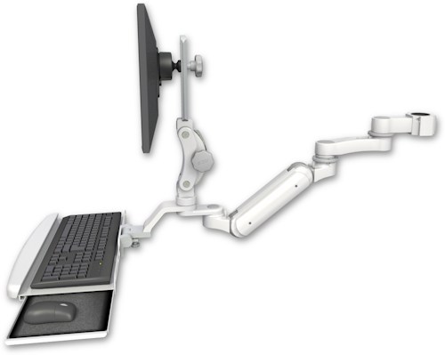 AccessMount™ Inverted Ultra 180 Heavy Duty Arm with Paralink monitor mount mount for a 1.75" pole, a wrist-rest keyboard tray, and an 6" arm