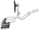 AccessMount™ Inverted Ultra 180 Heavy Duty Arm with Paralink monitor mount mount for a 1.75" pole, a work surface tray and slide-out keyboard tray, and an 6" arm