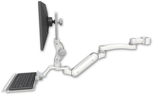 AccessMount™ Inverted Ultra 180 Heavy Duty Arm with Paralink monitor mount mount for a 2" pole, a 12" keyboard tray, and an 11" arm