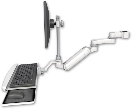 AccessMount™ Inverted Ultra 180 Arm with EV710 monitor mount mount for a 1.5" pole, a wrist-rest keyboard tray, and an 6" arm