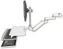 AccessMount™ Inverted Ultra 180 Arm with EV710 monitor mount mount for a 1.75" pole, a work surface tray and slide-out keyboard tray, and an 6" arm