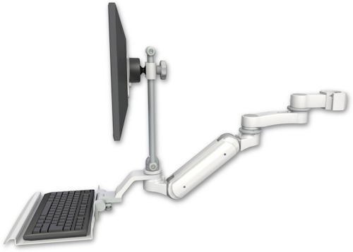 AccessMount™ Inverted Ultra 180 Arm with EV710 monitor mount mount for a 2" pole, a 12" keyboard tray, and an 6" arm